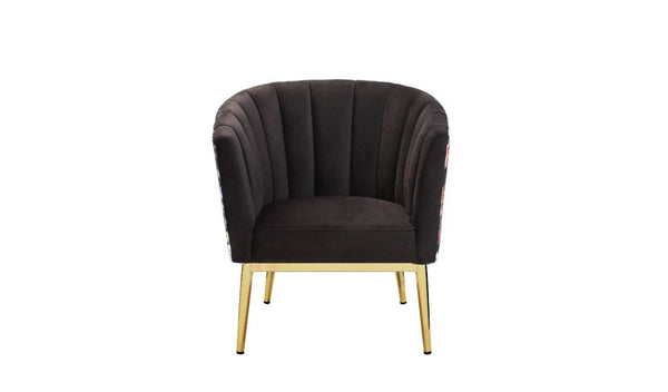 Homeroots 31" Black Velvet And Gold Striped Barrel Chair   486571