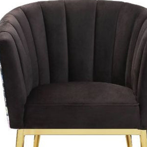 Homeroots 31" Black Velvet And Gold Striped Barrel Chair   486571