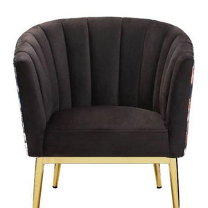 Homeroots 31" Black Velvet And Gold Striped Barrel Chair   486571
