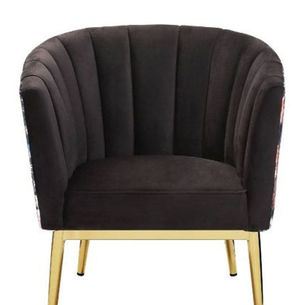 Homeroots 31" Black Velvet And Gold Striped Barrel Chair   486571