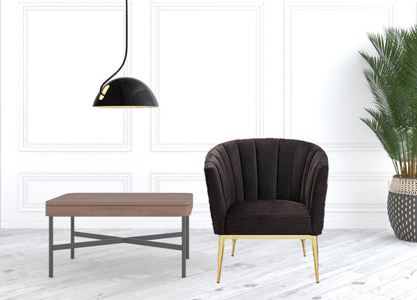 Homeroots 31" Black Velvet And Gold Striped Barrel Chair   486571