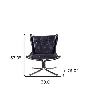 HomeRoots 30" Luxurious Blue Top Grain Leather Tufted Lounge Chair for Elegant Living Rooms & Offices 486575