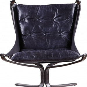 HomeRoots 30" Luxurious Blue Top Grain Leather Tufted Lounge Chair for Elegant Living Rooms & Offices 486575