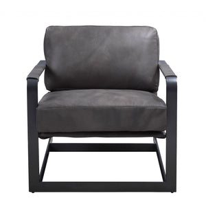 Homeroots 28" Gray Black Top Grain Leather And Steel Solid Color Arm Chair   486584