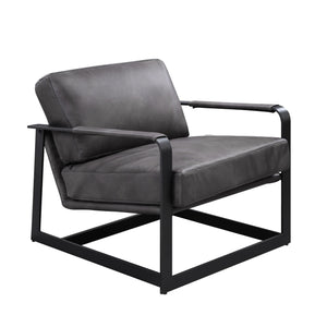 Homeroots 28" Gray Black Top Grain Leather And Steel Solid Color Arm Chair   486584