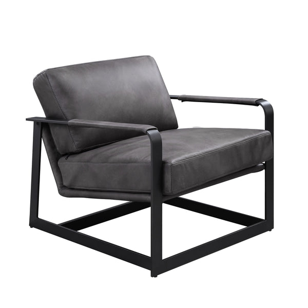 Homeroots 28" Gray Black Top Grain Leather And Steel Solid Color Arm Chair   486584