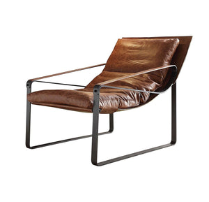 Homeroots 27" Brown Top Grain Leather And Steel Lounge Chair   486586