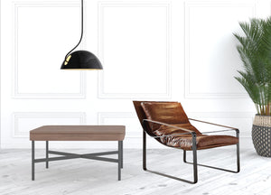 Homeroots 27" Brown Top Grain Leather And Steel Lounge Chair   486586