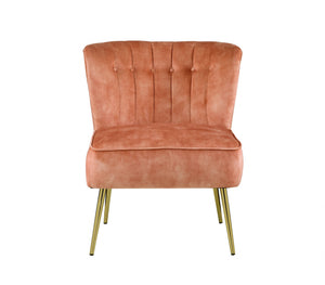 Homeroots 26" Burnt Orange Velvet And Brown Solid Color Slipper Chair   486590