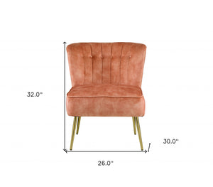 Homeroots 26" Burnt Orange Velvet And Brown Solid Color Slipper Chair   486590