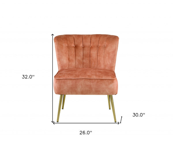 Homeroots 26" Burnt Orange Velvet And Brown Solid Color Slipper Chair   486590