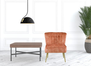 Homeroots 26" Burnt Orange Velvet And Brown Solid Color Slipper Chair   486590