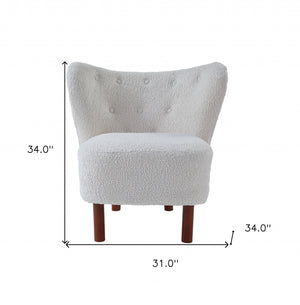 Homeroots 31" White Sherpa And Brown Polka Dots Wingback Chair   486591