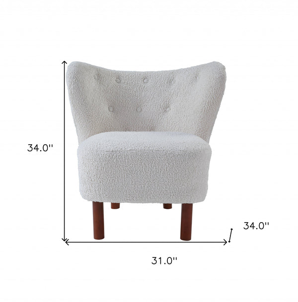 Homeroots 31" White Sherpa And Brown Polka Dots Wingback Chair   486591