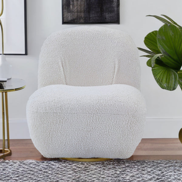 Homeroots 32" White Sherpa Swivel Slipper Chair   486592