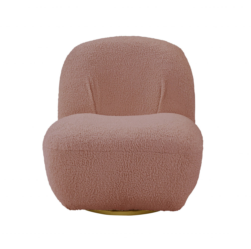 Homeroots 32" Pink Sherpa Solid Color Swivel Slipper Chair   486593