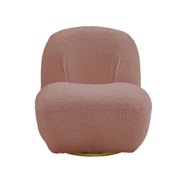 Homeroots 32" Pink Sherpa Solid Color Swivel Slipper Chair   486593