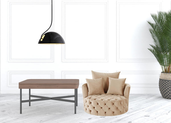 Homeroots 43" Beige Velvet Solid Color Swivelbarrel Chair   486595