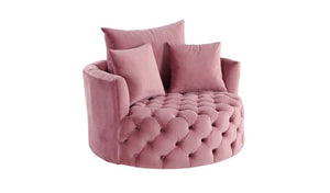 Homeroots 43" Pink Velvet Tufted Swivel Barrel Chair And Toss Pillows   486596