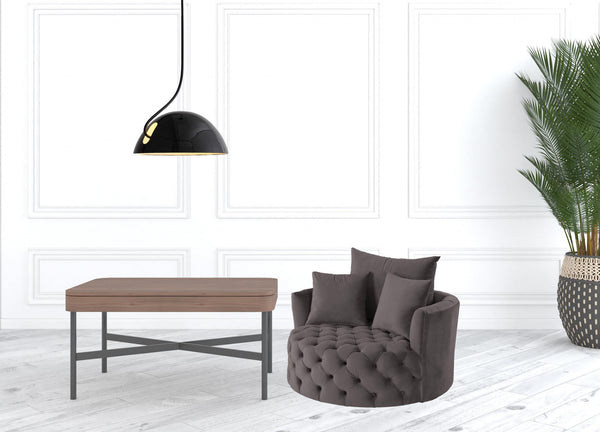 Homeroots 43" Gray Velvet Solid Color Swivel Barrel Chair   486597