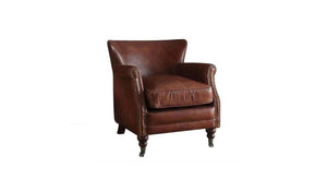 Homeroots 24" Dark Brown Top Grain Leather Wingback Chair   486598