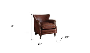 Homeroots 24" Dark Brown Top Grain Leather Wingback Chair   486598