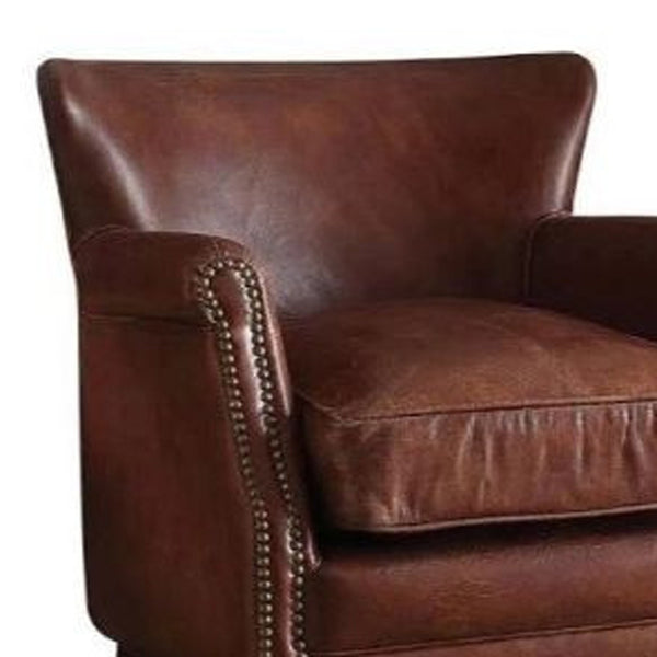 Homeroots 24" Dark Brown Top Grain Leather Wingback Chair   486598
