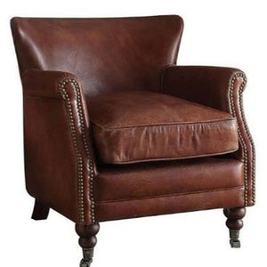 Homeroots 24" Dark Brown Top Grain Leather Wingback Chair   486598