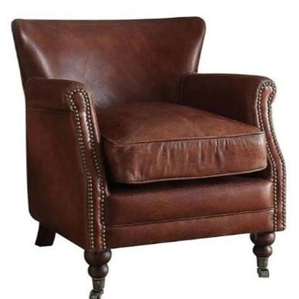 Homeroots 24" Dark Brown Top Grain Leather Wingback Chair   486598