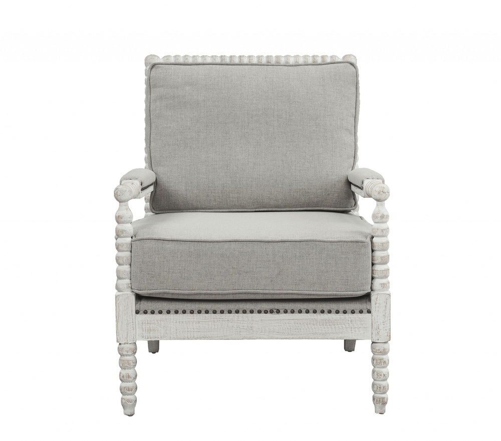 Homeroots 35" Gray Linen And Light Oak Solid Color Club Chair   486599