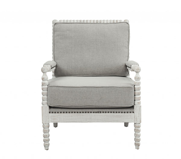 Homeroots 35" Gray Linen And Light Oak Solid Color Club Chair   486599