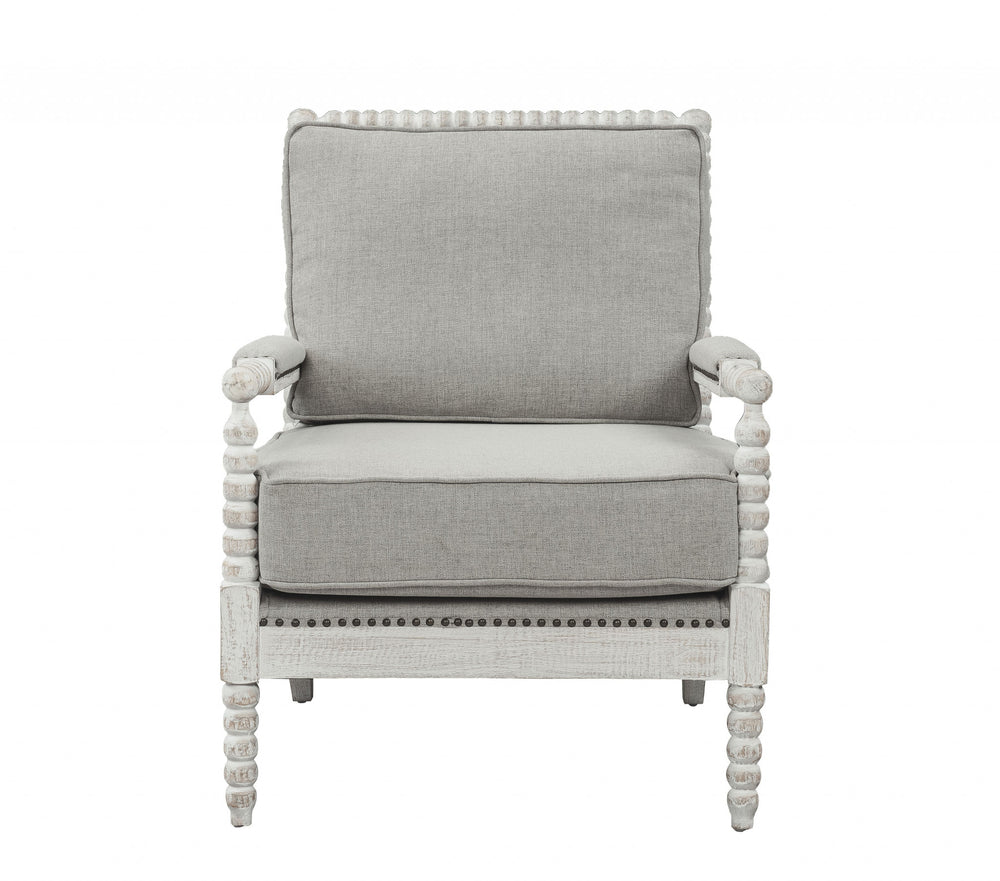 Homeroots 35" Gray Linen And Light Oak Solid Color Club Chair   486599