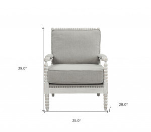 Homeroots 35" Gray Linen And Light Oak Solid Color Club Chair   486599