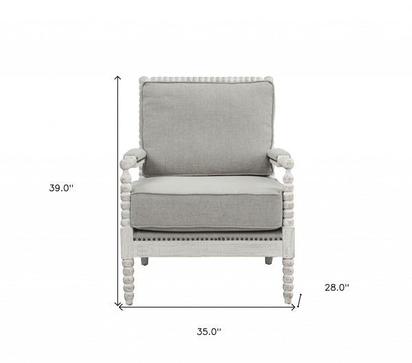 Homeroots 35" Gray Linen And Light Oak Solid Color Club Chair   486599