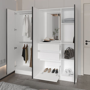 English Elm White Wardrobe Organizer With Full-Length Mirror & Ample Storage For A Stylish Bedroom Upgrade B062S01142-GIGA