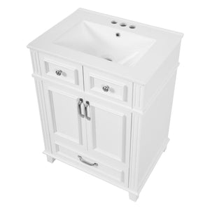 English Elm 24'' Retro Bathroom Vanity Solid Rubberwood Frame Ceramic Sink Soft Close Storage White N710P405405K