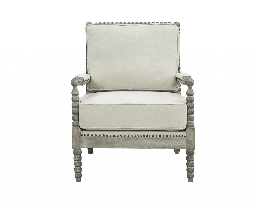 Homeroots 35" Beige Linen And Gray Oak Solid Color Club Chair   486600