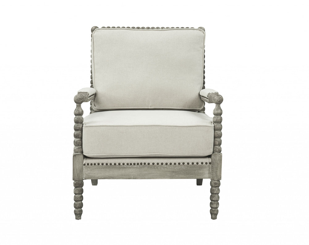 Homeroots 35" Beige Linen And Gray Oak Solid Color Club Chair   486600
