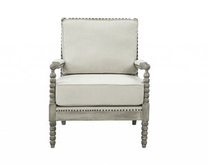 Homeroots 35" Beige Linen And Gray Oak Solid Color Club Chair   486600