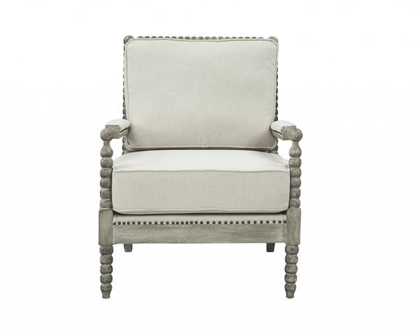 Homeroots 35" Beige Linen And Gray Oak Solid Color Club Chair   486600