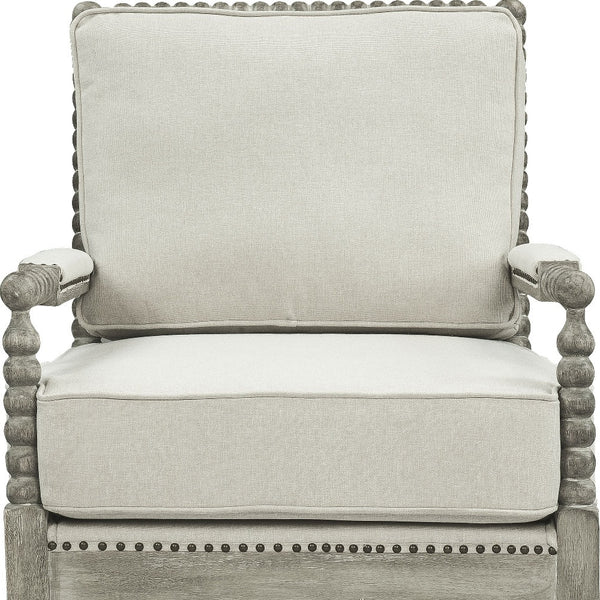 Homeroots 35" Beige Linen And Gray Oak Solid Color Club Chair   486600