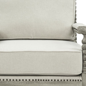 Homeroots 35" Beige Linen And Gray Oak Solid Color Club Chair   486600