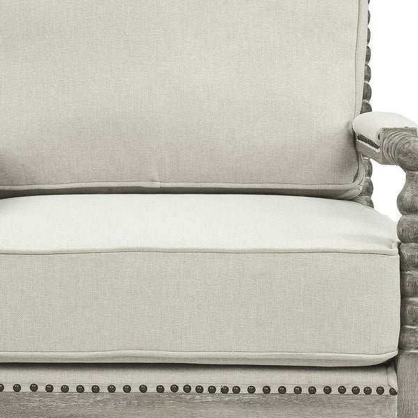 Homeroots 35" Beige Linen And Gray Oak Solid Color Club Chair   486600