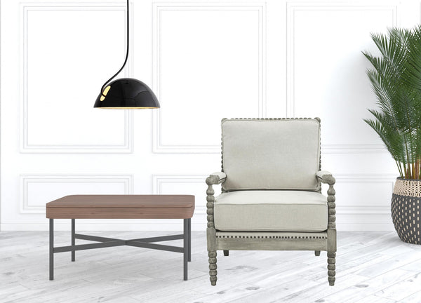 Homeroots 35" Beige Linen And Gray Oak Solid Color Club Chair   486600