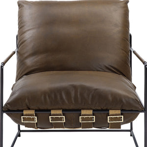 Homeroots 27" Brown Top Grain Leather And Steel Solid Color Lounge Chair   486602