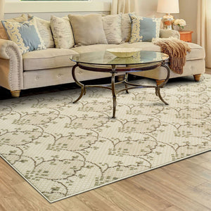 Homeroots 5' X 8' Beige Green And Brown Floral Vines Stain Resistant Area Rug  Polypropylene 486605