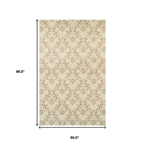 Homeroots 5' X 8' Beige Green And Brown Floral Vines Stain Resistant Area Rug  Polypropylene 486605