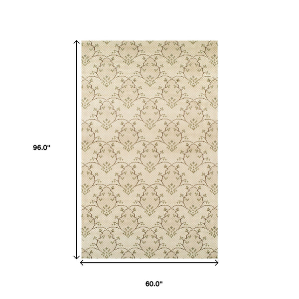 Homeroots 5' X 8' Beige Green And Brown Floral Vines Stain Resistant Area Rug  Polypropylene 486605