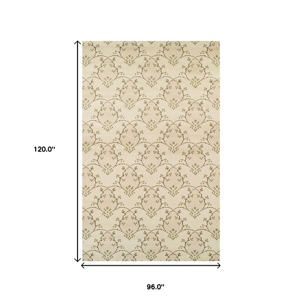 Homeroots 8' X 10' Beige Green And Brown Floral Vines Stain Resistant Area Rug  Polypropylene 486606
