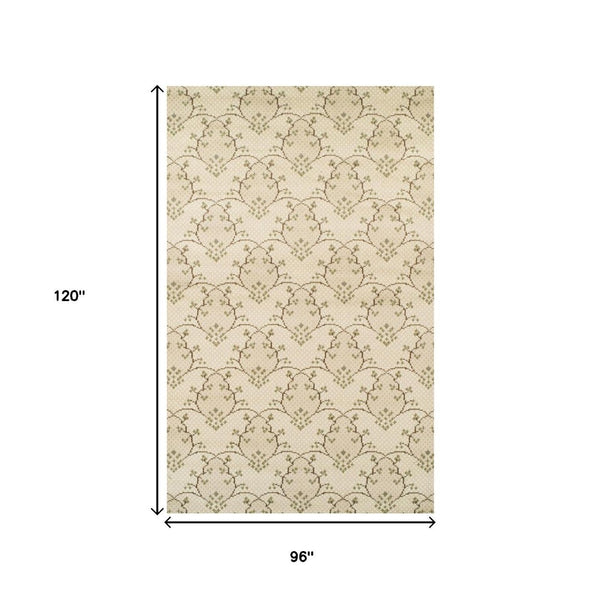 HomeRoots 8' Beige Floral Vines Area Rug - Timeless Design, Durable & Stain-Resistant for Family Spaces 8' X 10' 486606